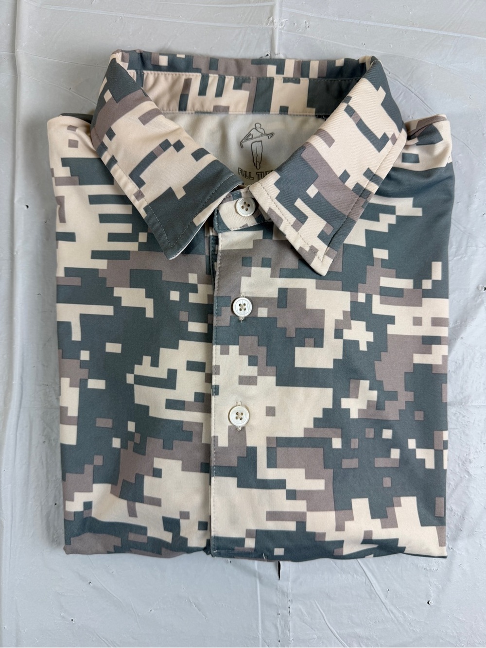 Men's Casual Button-Down Shirt in Gray & Tan Digital Camo